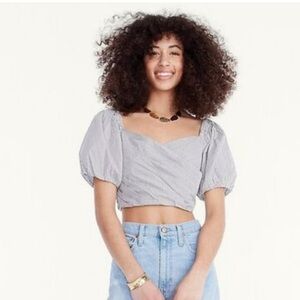 NEW J. Crew Black & White Striped Crop Top with Puff Sleeves